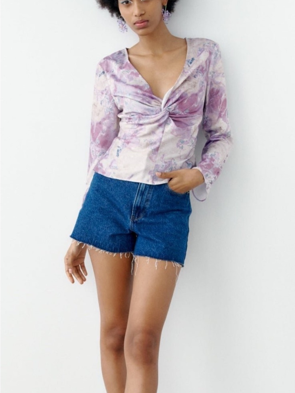 Zara Purple Satin Effect Printed Top